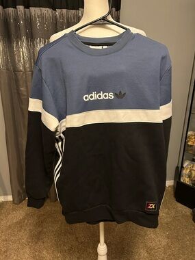 adidas Blue, Black & White Colorblock Crew Sweatshirt
